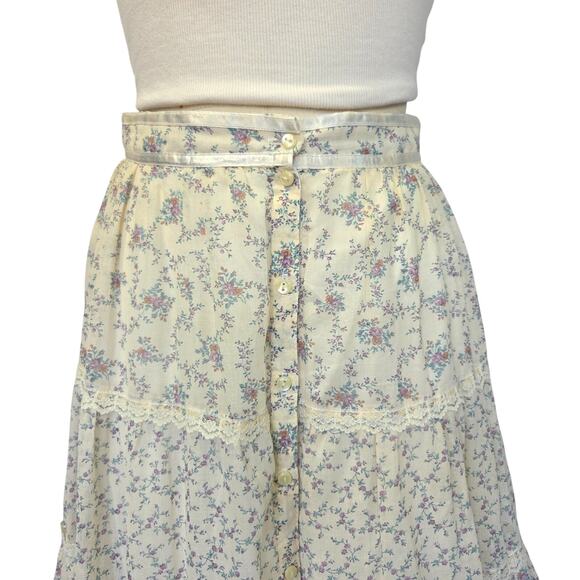 Gunne Sax Jessicas Gunnies Floral Print Midi Skirt Size S 9 Prairie Peasant - Picture 4 of 11